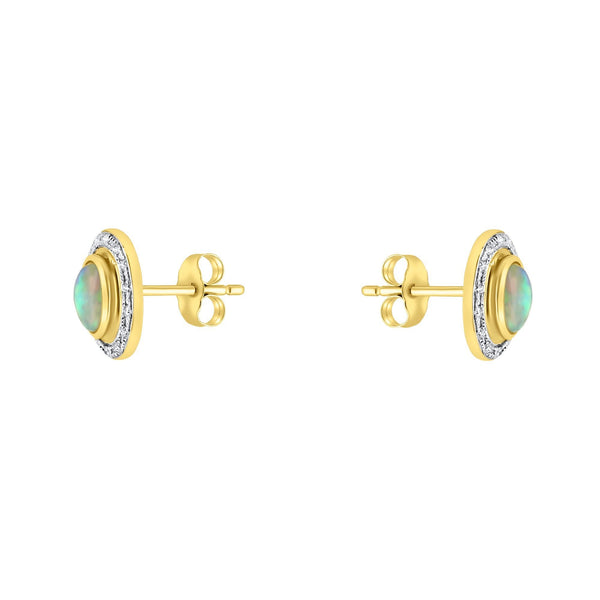 14ct yellow gold 0.60ct natural opal & 0.15ct diamond earrings