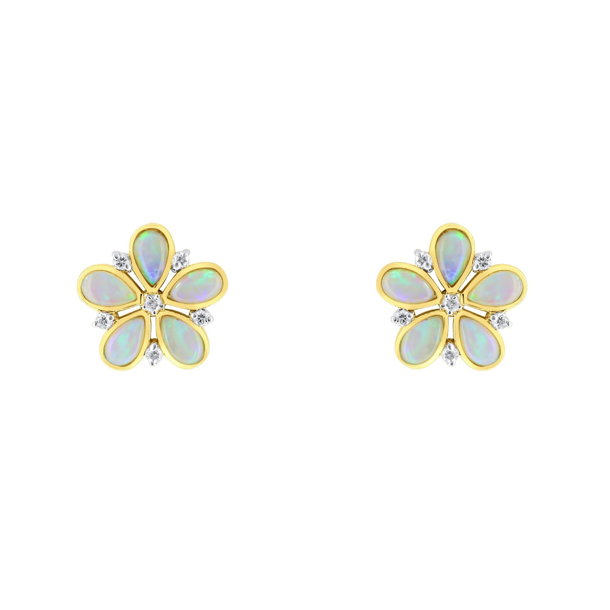 14ct yellow gold 1.36ct natural opal & 0.17ct diamond earrings