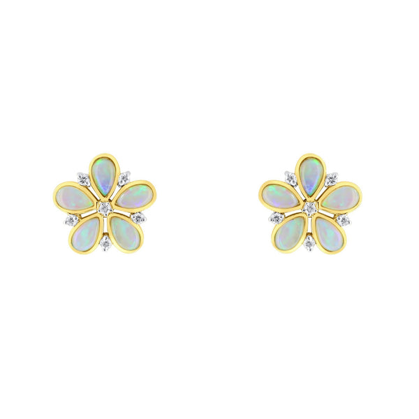 14ct yellow gold 1.36ct natural opal & 0.17ct diamond earrings