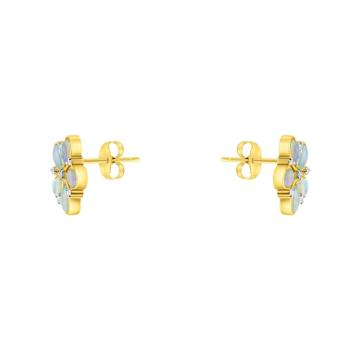 14ct yellow gold 1.36ct natural opal & 0.17ct diamond earrings