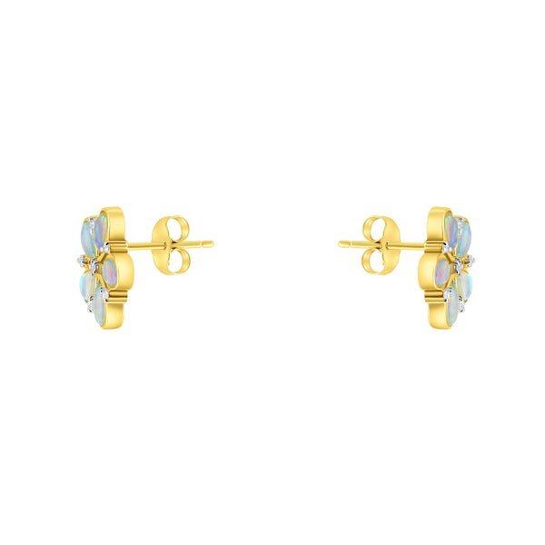 14ct yellow gold 1.36ct natural opal & 0.17ct diamond earrings