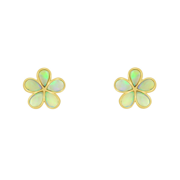 14ct yellow gold 2.37ct natural opal flower earrings