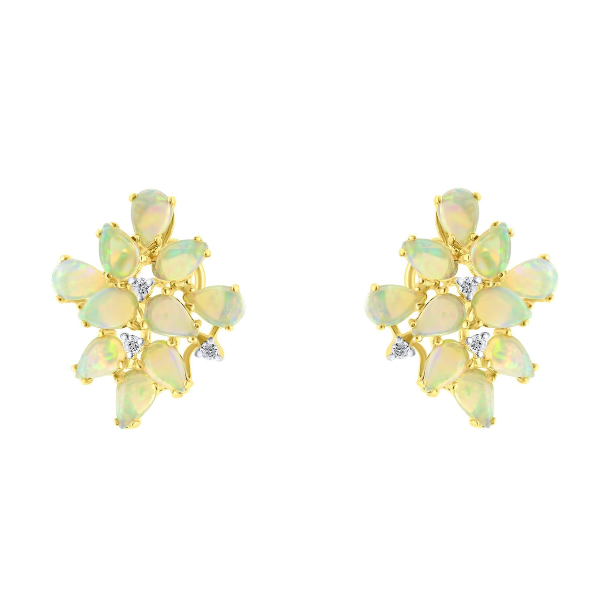18ct yellow gold 2.96ct natural opal & 0.13ct diamond earrings