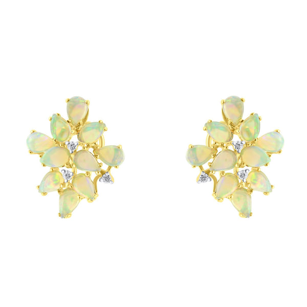 18ct yellow gold 2.96ct natural opal & 0.13ct diamond earrings