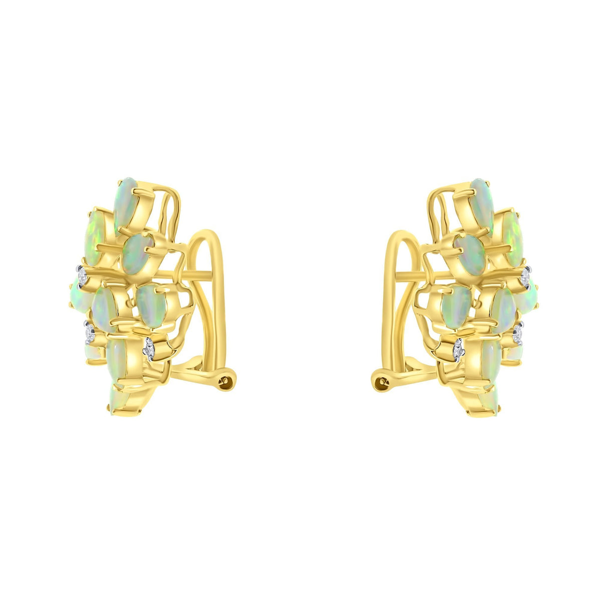 18ct yellow gold 2.96ct natural opal & 0.13ct diamond earrings