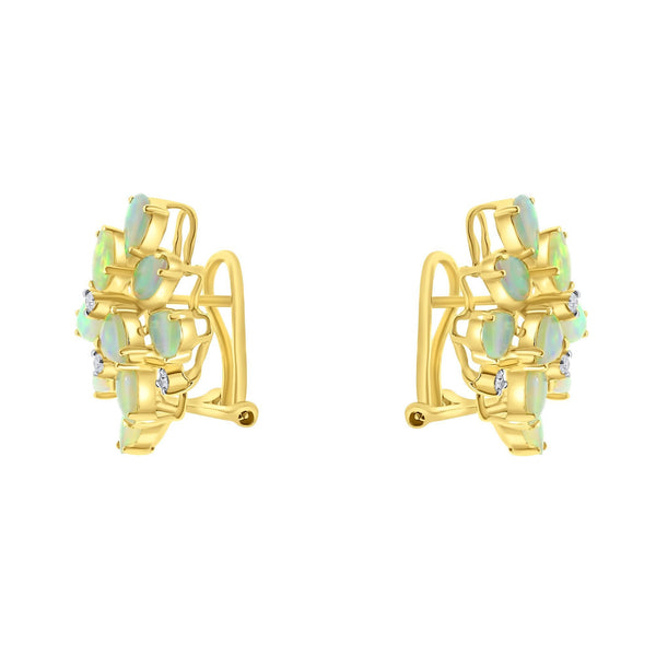 18ct yellow gold 2.96ct natural opal & 0.13ct diamond earrings
