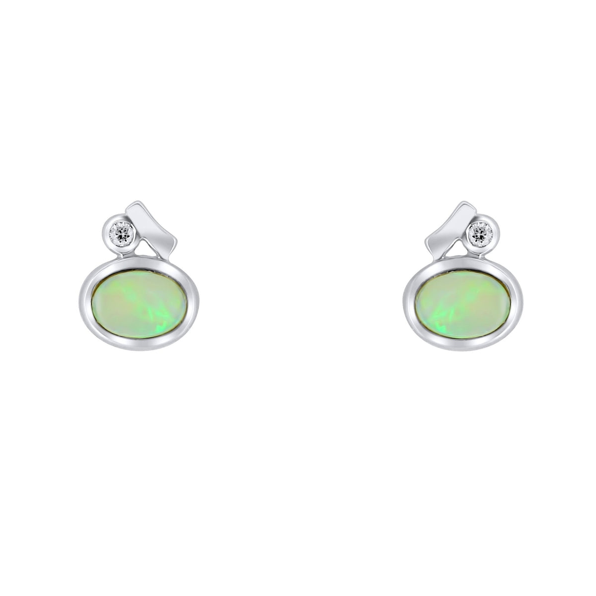 18ct white gold 0.41ct natural opal & 0.03ct diamond earrings