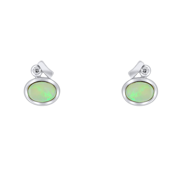 18ct white gold 0.41ct natural opal & 0.03ct diamond earrings