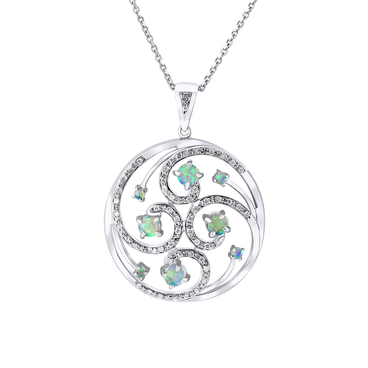 14ct white gold 0.48ct natural opal & 0.29ct diamond pendant