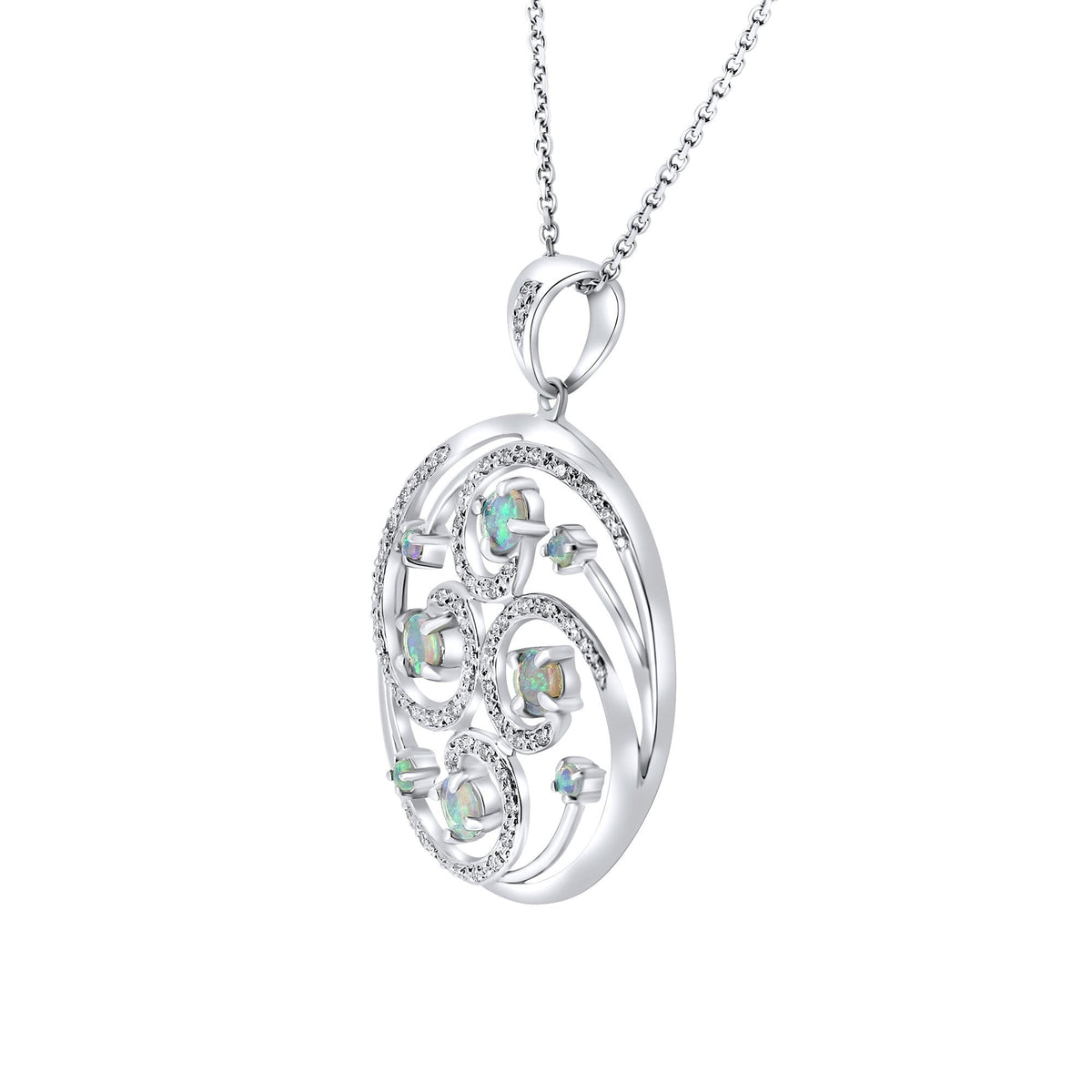 14ct white gold 0.48ct natural opal & 0.29ct diamond pendant