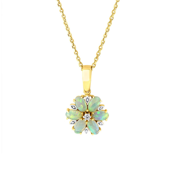 14ct yellow gold 0.89ct natural opal & 0.02ct diamond pendant