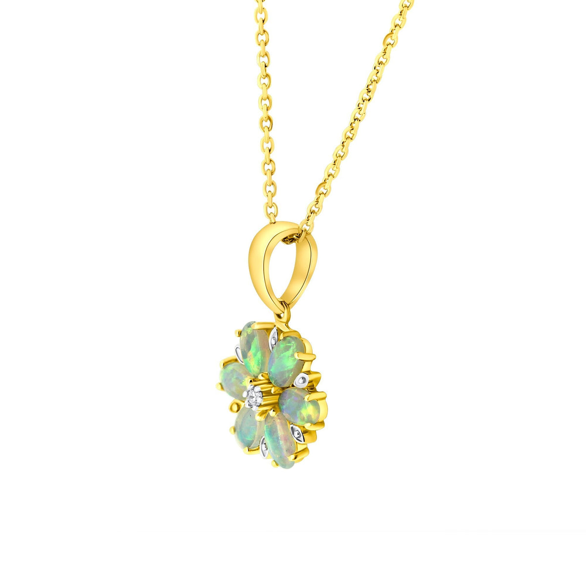 14ct yellow gold 0.89ct natural opal & 0.02ct diamond pendant