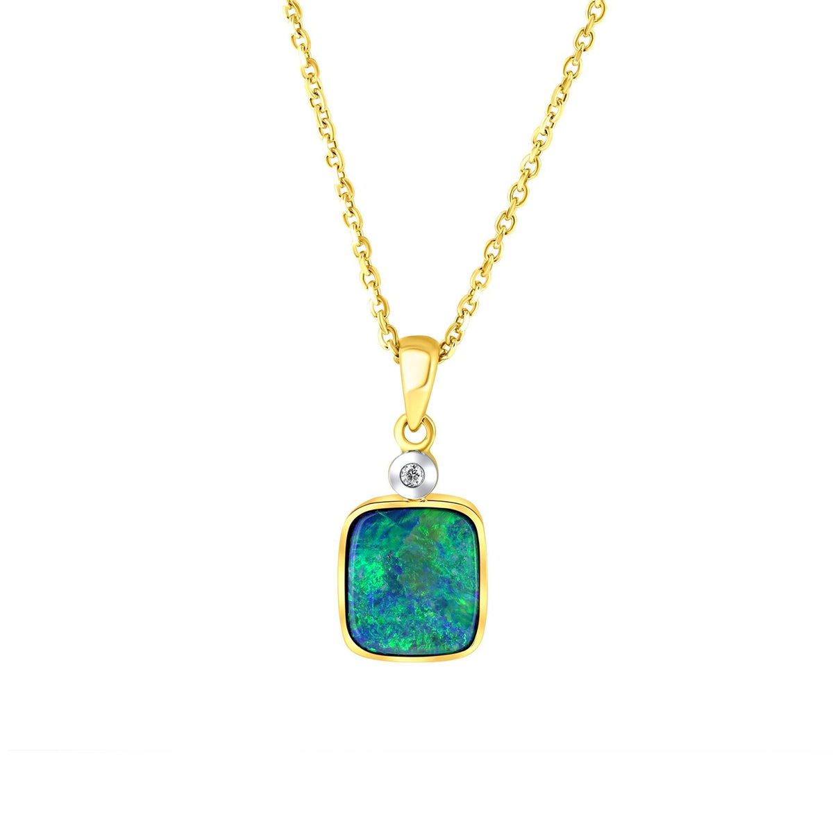 14ct yellow gold 1.97ct opal doublet & 0.01ct diamond pendant