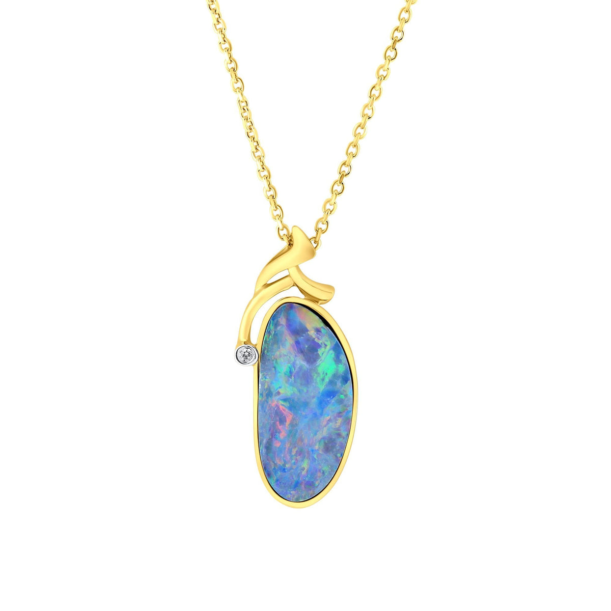 14ct yellow gold 3.12ct opal doublet & 0.01ct diamond pendant