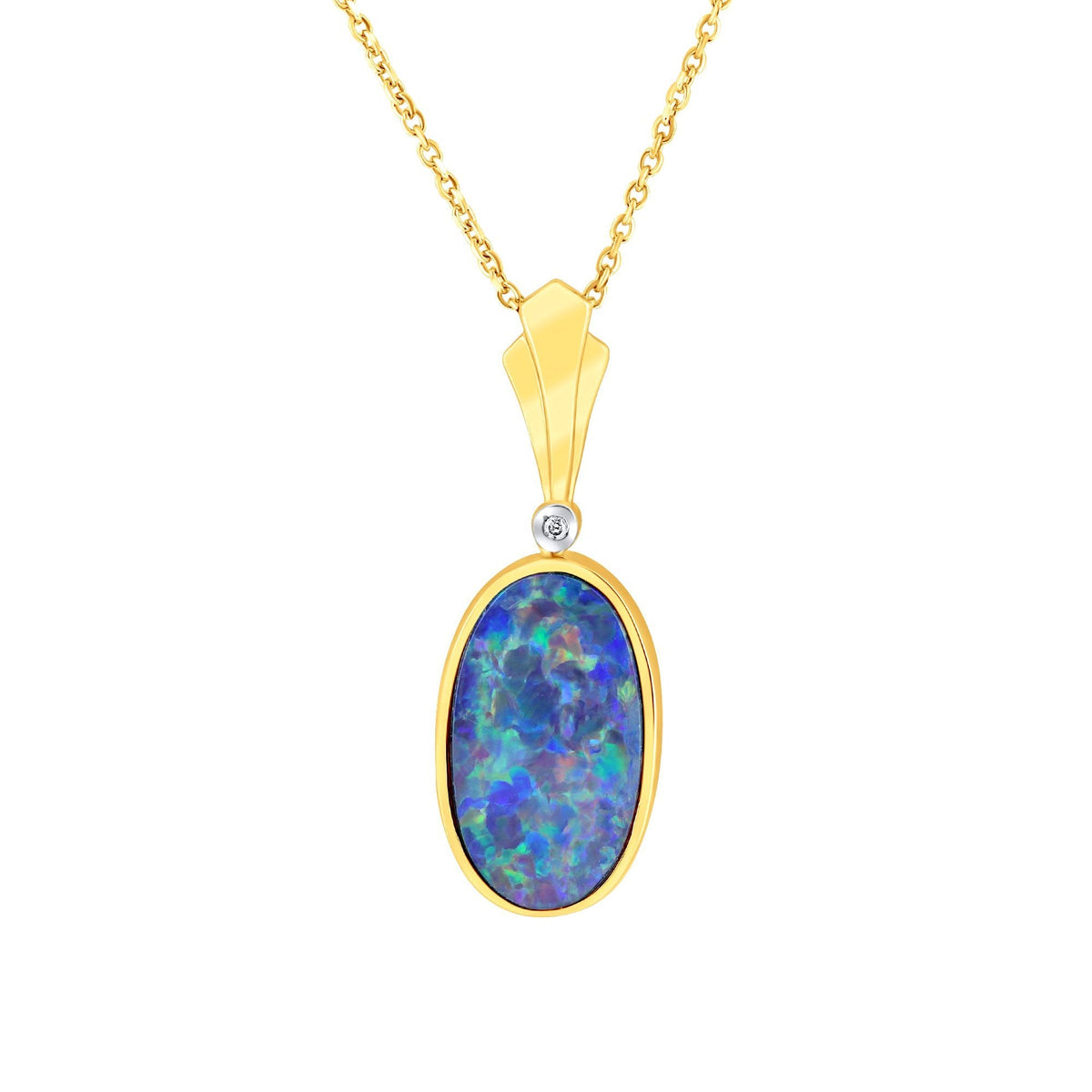 14ct yellow gold 4.68ct opal doublet & 0.02ct diamond pendant