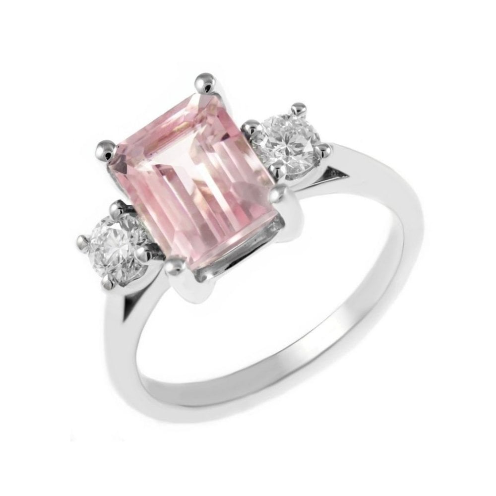 Platinum 2.31ct morganite & 0.40ct diamond 3 stone ring