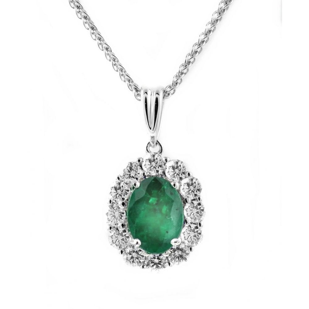 Platinum 2.28ct emerald & 0.87ct diamond cluster pendant