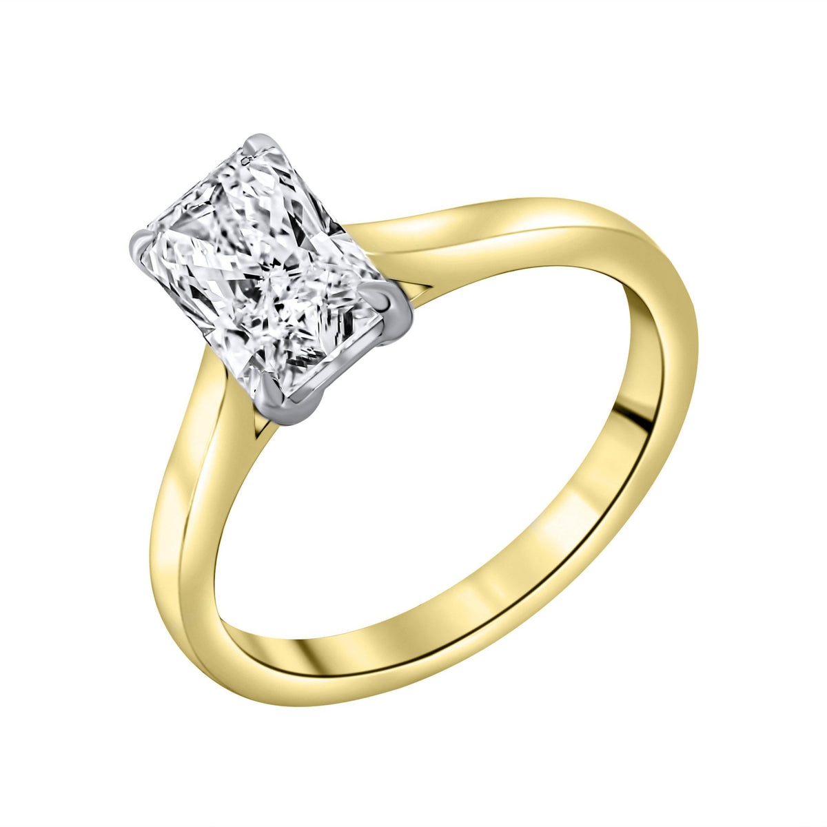Lab grown 18ct yellow gold 1.55ct D VVS2 radiant diamond ring