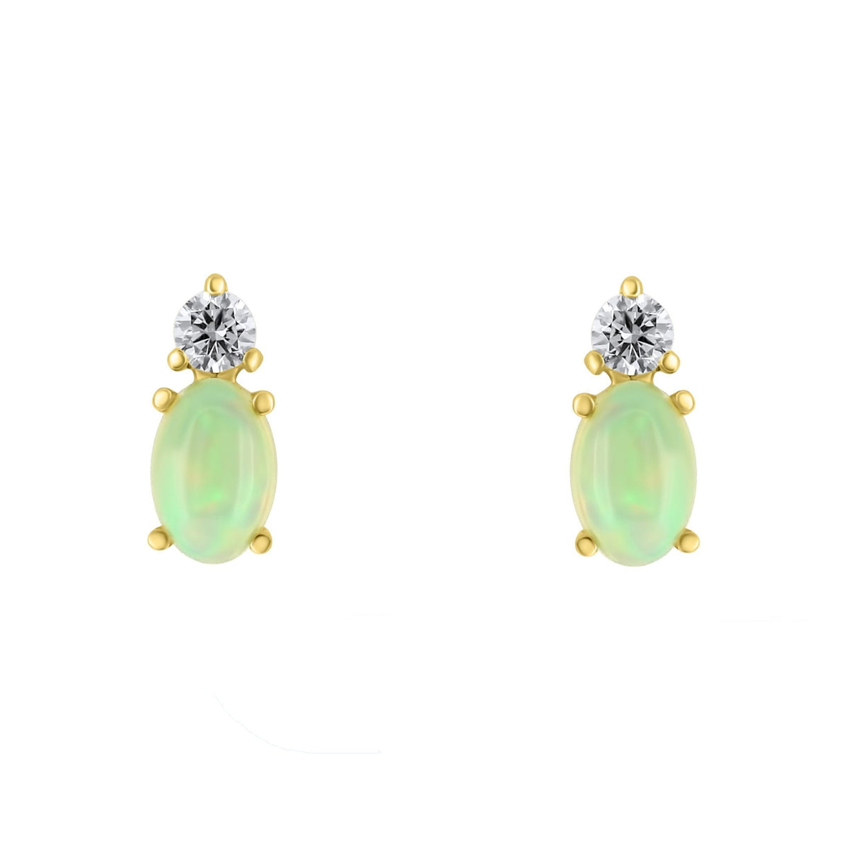 18ct yellow gold 0.76ct natural opal & 0.15ct diamond earrings
