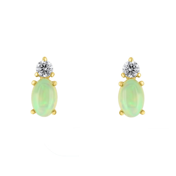 18ct yellow gold 0.76ct natural opal & 0.15ct diamond earrings