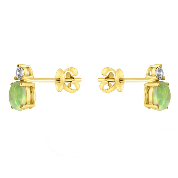 18ct yellow gold 0.76ct natural opal & 0.15ct diamond earrings
