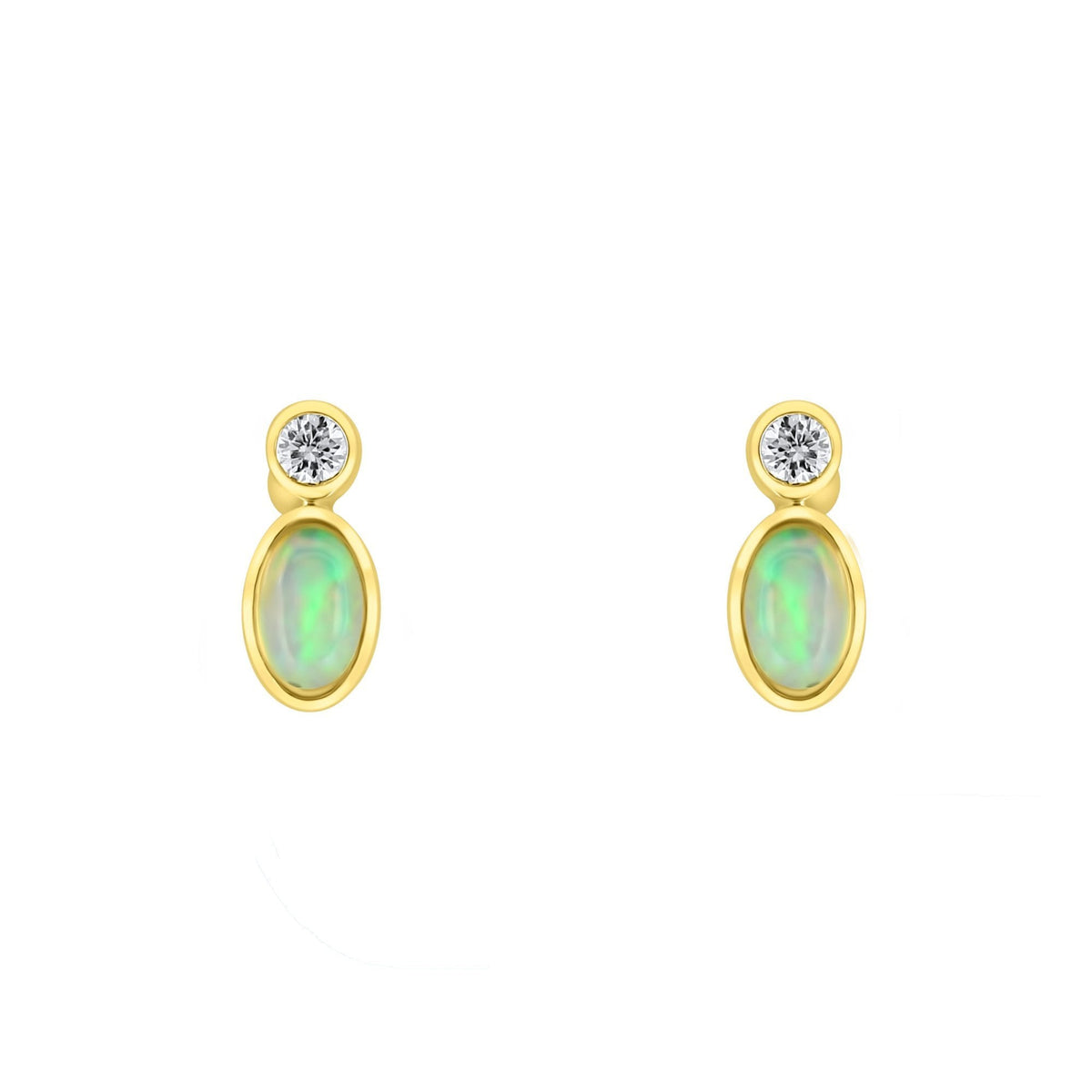 18ct yellow gold 0.34ct natural opal & 0.08ct diamond earrings