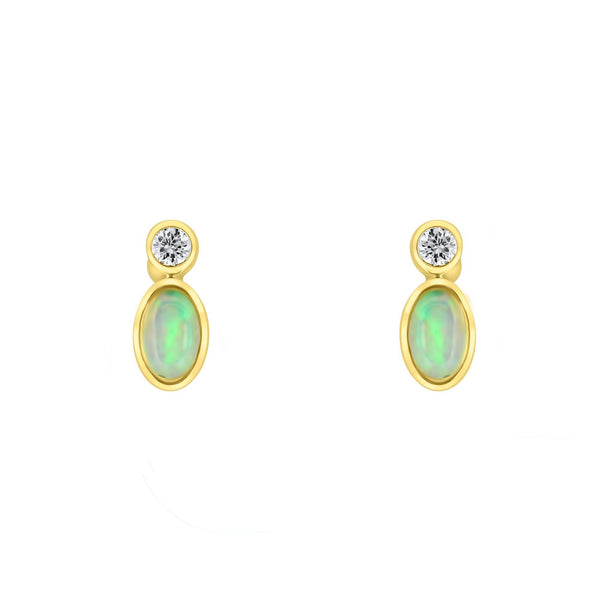 18ct yellow gold 0.34ct natural opal & 0.08ct diamond earrings