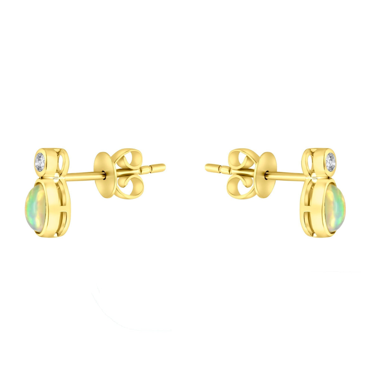 18ct yellow gold 0.34ct natural opal & 0.08ct diamond earrings