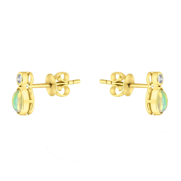 18ct yellow gold 0.34ct natural opal & 0.08ct diamond earrings