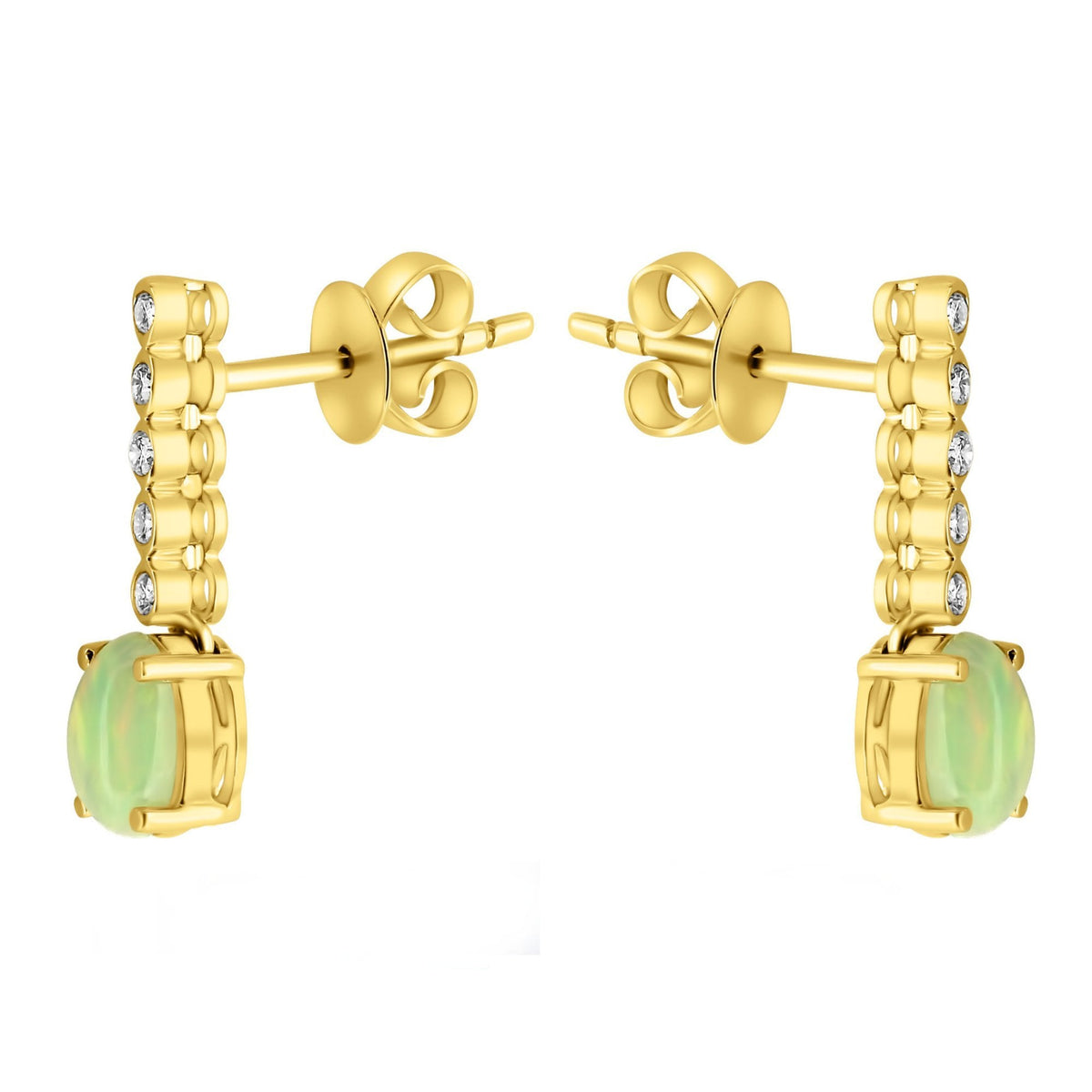 18ct yellow gold 0.69ct natural opal & 0.10ct diamond earrings