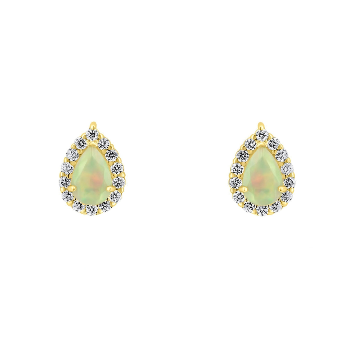 18ct yellow gold 0.58ct natural opal & 0.25ct diamond earrings