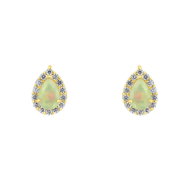 18ct yellow gold 0.58ct natural opal & 0.25ct diamond earrings