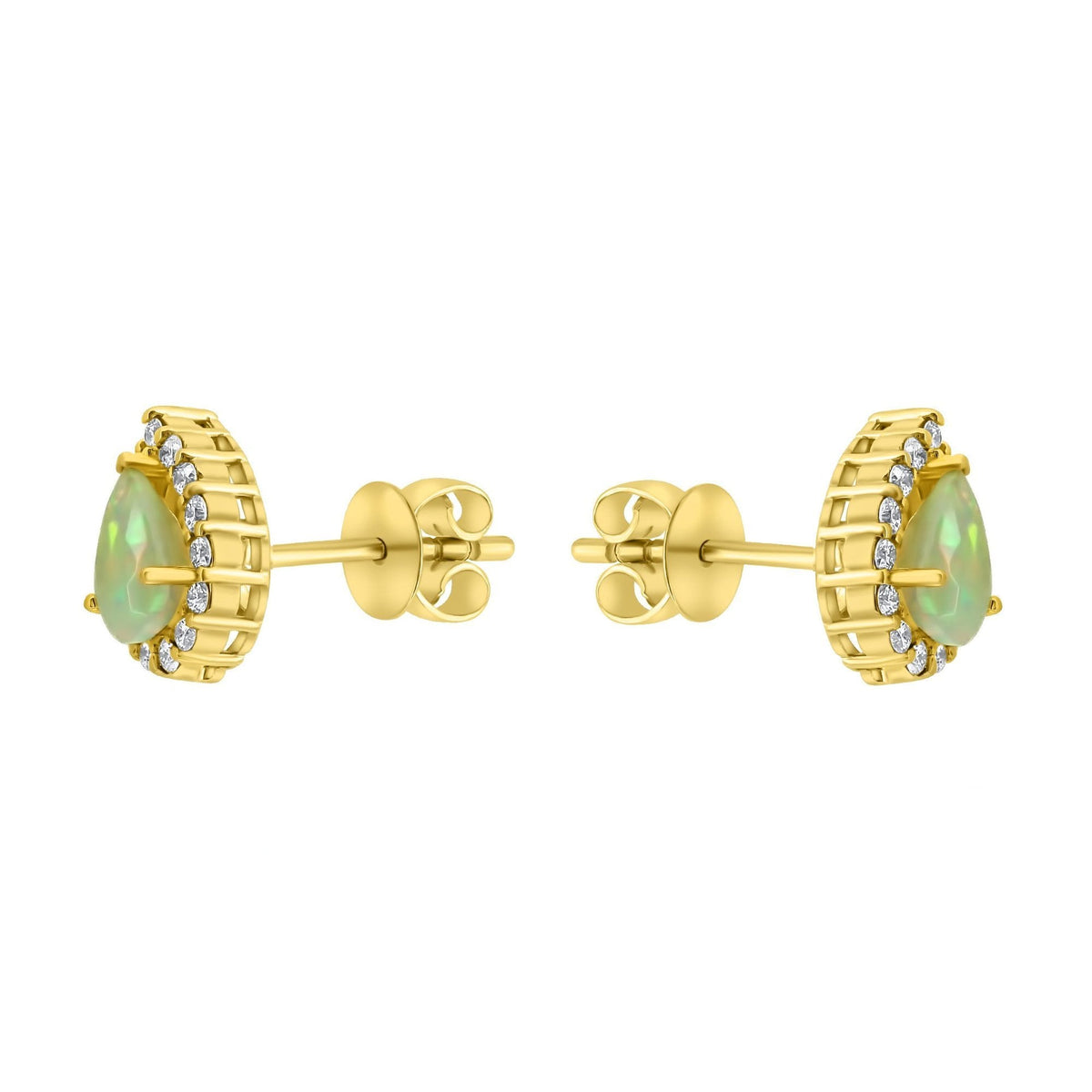 18ct yellow gold 0.58ct natural opal & 0.25ct diamond earrings