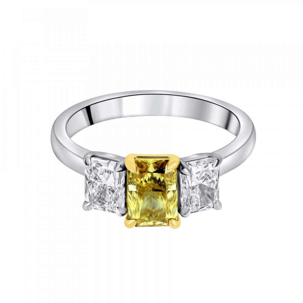 Lab grown platinum 1.01ct fancy yellow & 1.04ct diamond ring