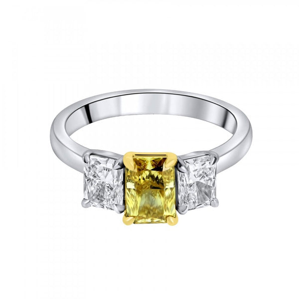 Lab grown platinum 1.01ct fancy yellow & 1.04ct diamond ring