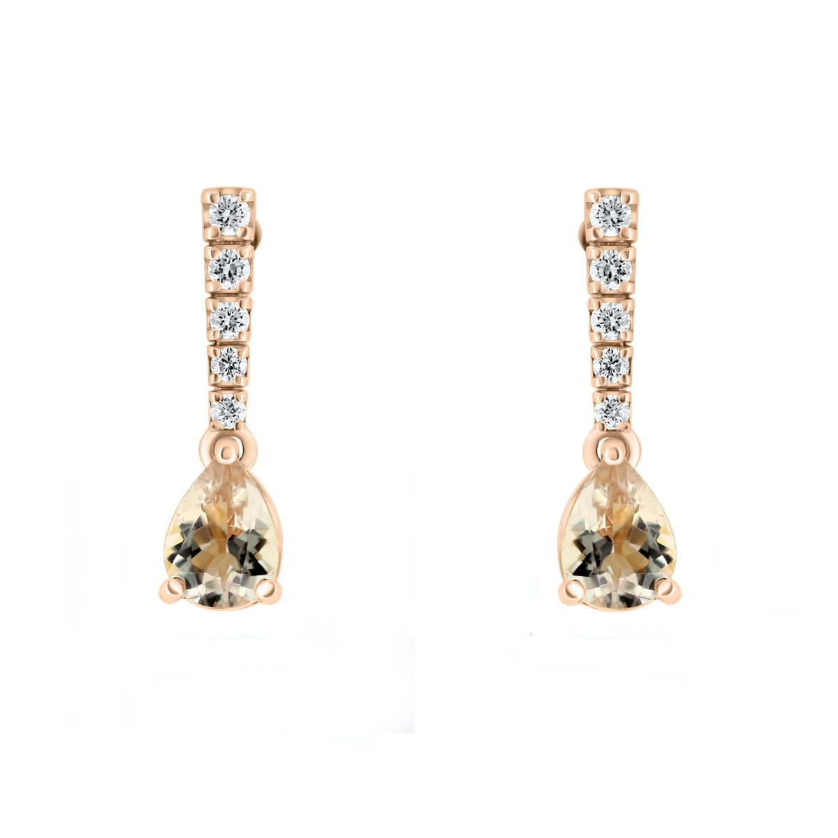 18ct rose gold 1.12ct morganite & 0.22ct diamond drop earrings