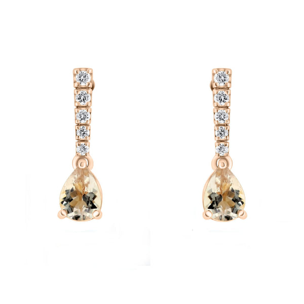 18ct rose gold 1.12ct morganite & 0.22ct diamond drop earrings