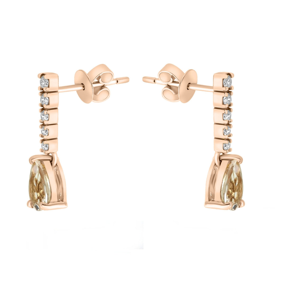 18ct rose gold 1.12ct morganite & 0.22ct diamond drop earrings