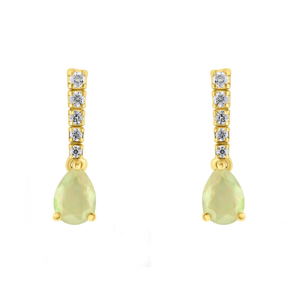 18ct yellow gold 1.00ct natural opal & 0.22ct diamond earrings