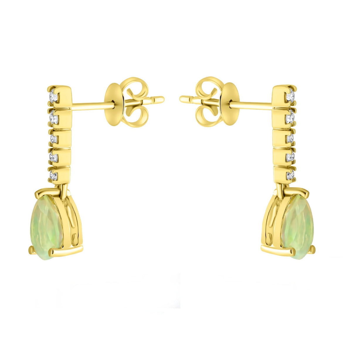 18ct yellow gold 1.00ct natural opal & 0.22ct diamond earrings