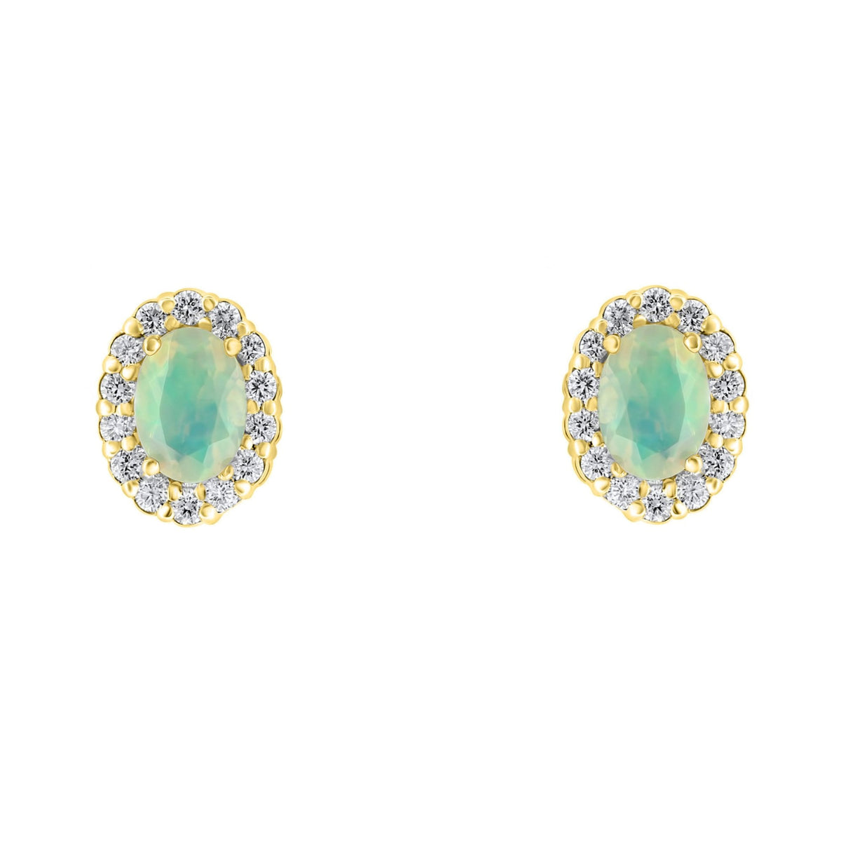 18ct yellow gold 0.94ct natural opal & 0.44ct diamond earrings