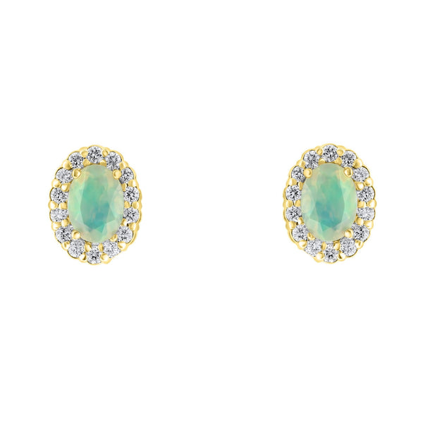 18ct yellow gold 0.94ct natural opal & 0.44ct diamond earrings