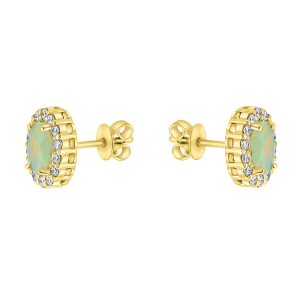 18ct yellow gold 0.94ct natural opal & 0.44ct diamond earrings
