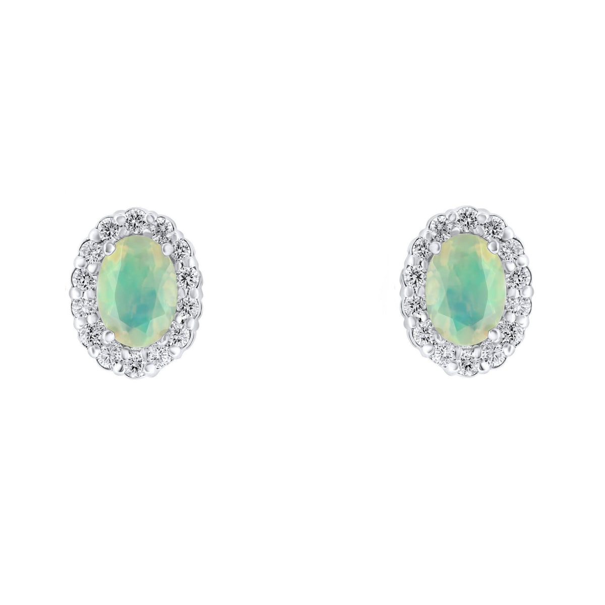 Platinum 0.96ct natural opal & 0.44ct diamond cluster earrings