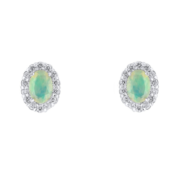 Platinum 0.96ct natural opal & 0.44ct diamond cluster earrings