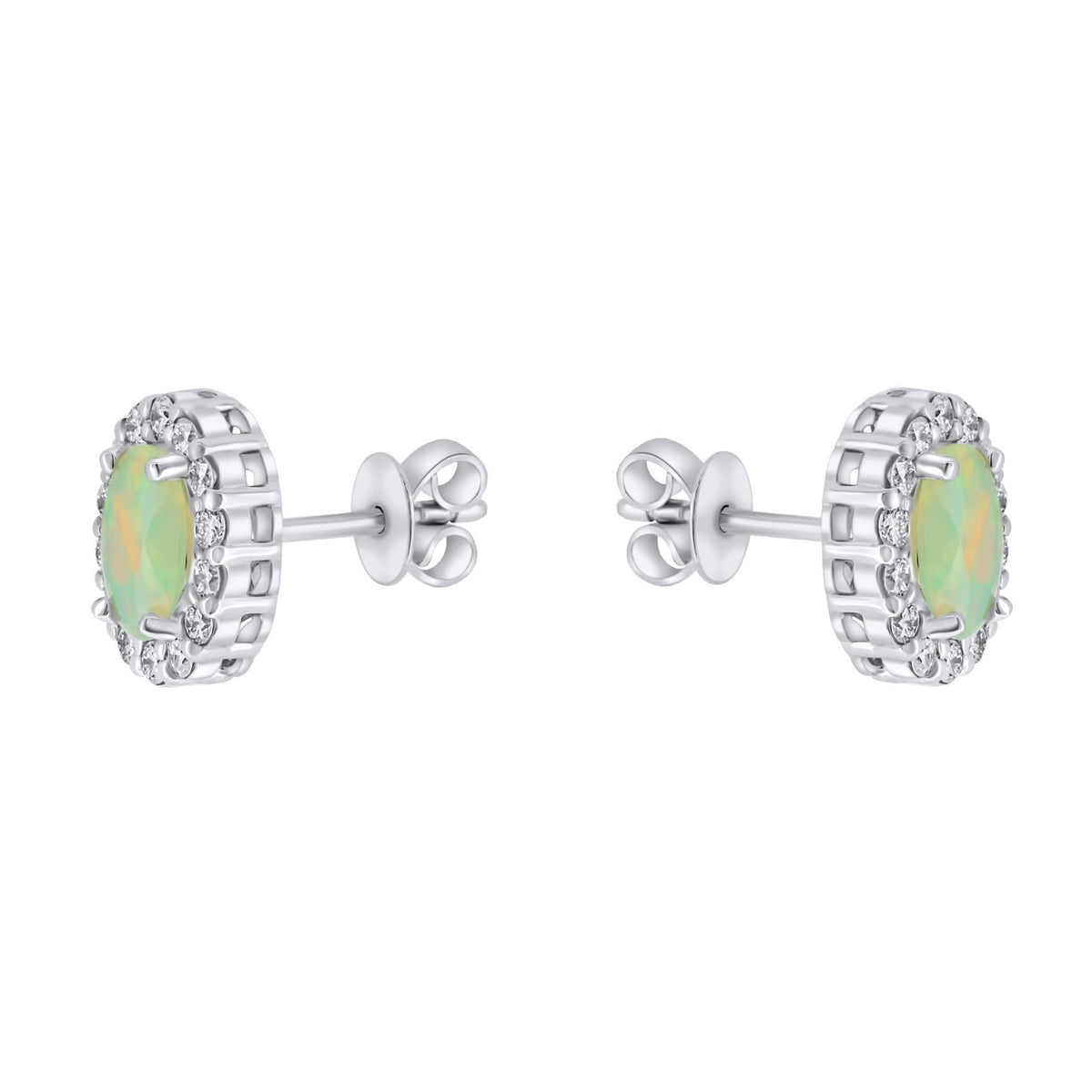 Platinum 0.96ct natural opal & 0.44ct diamond cluster earrings
