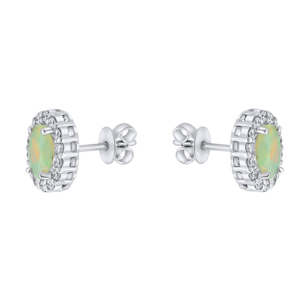 Platinum 0.96ct natural opal & 0.44ct diamond cluster earrings