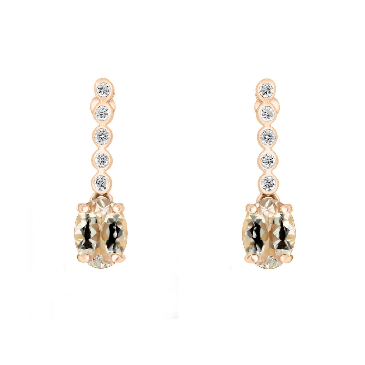 18ct rose gold 0.77ct morganite & 0.10ct diamond drop earrings