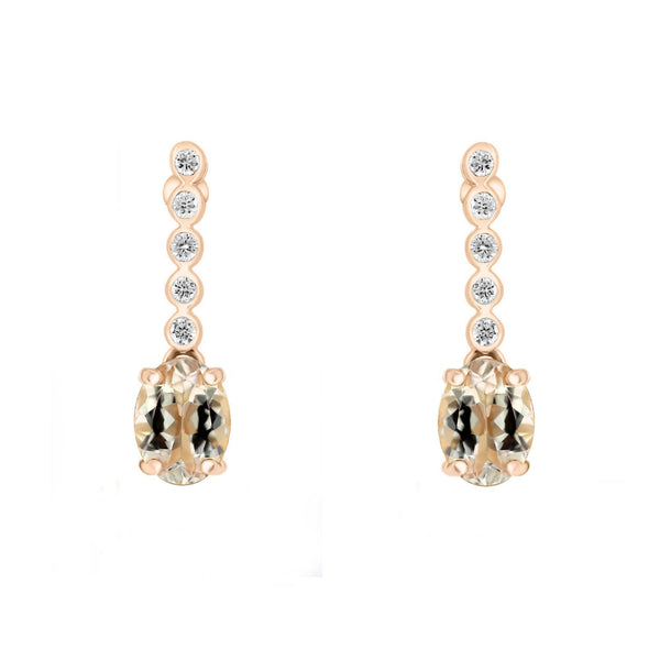 18ct rose gold 0.77ct morganite & 0.10ct diamond drop earrings