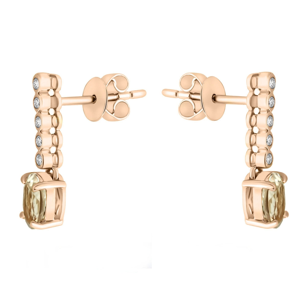 18ct rose gold 0.77ct morganite & 0.10ct diamond drop earrings